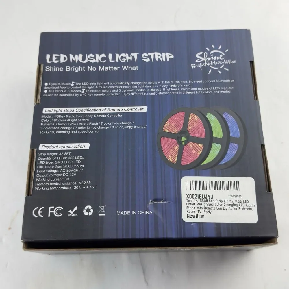 Tenmiro 328ft LED Strip Lights Smart IC RGB Bluetooth App Music Sync Room Party